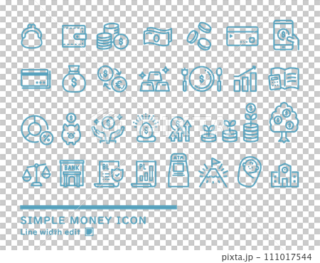 お金のアイコンセット _ ( シンプル ベクター ドル 外貨 線画 背景透過 ) 111017544