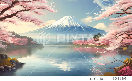 春の富士山 (AI生成画像) 111017649