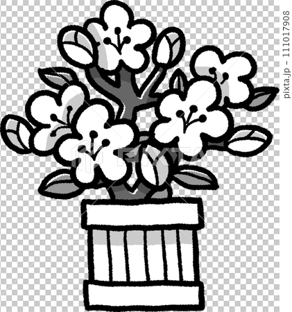ひな祭りの桃の花のイラスト(モノクロ) ひな祭りの桃の花のイラスト(モノクロ) 111017908