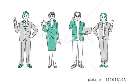 様々な職種のビジネスパーソンの全身イラスト 111018198