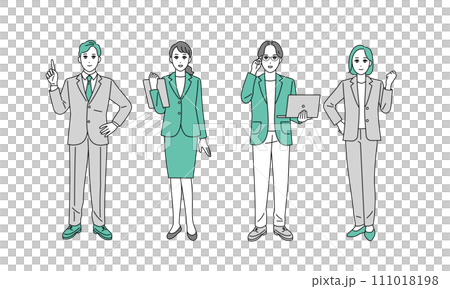 様々な職種のビジネスパーソンの全身イラスト 111018198
