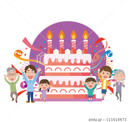 ケーキでお祝いする家族 111018671
