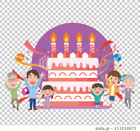 ケーキでお祝いする家族 111018671