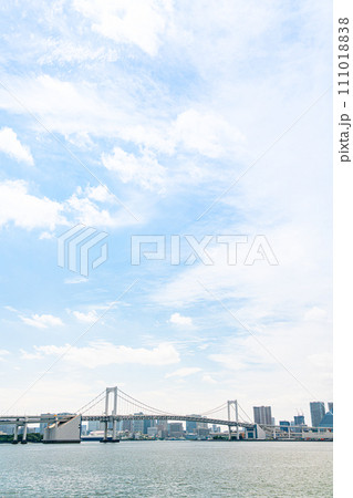 【東京都】豊洲ぐるり公園から見たレインボーブリッジと都心の街並み 111018838