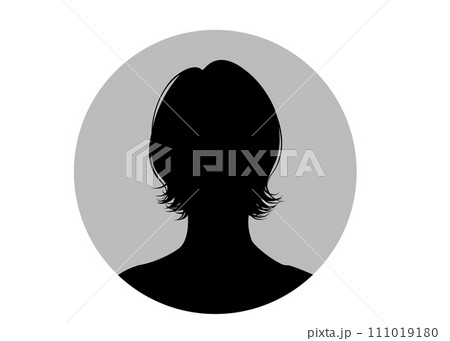 ショートカットの女性の顔の証明写真シルエットのイラスト ショートカットの女性の顔の証明写真シルエットのイラスト 111019180