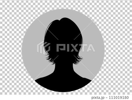 ショートカットの女性の顔の証明写真シルエットのイラスト ショートカットの女性の顔の証明写真シルエットのイラスト 111019180