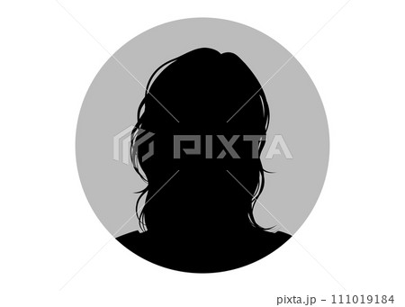 セミロングの女性の顔の証明写真シルエットのイラスト 111019184
