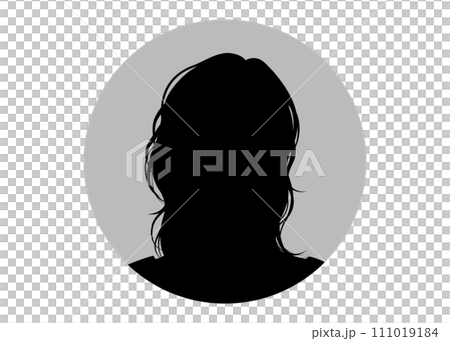 セミロングの女性の顔の証明写真シルエットのイラスト 111019184