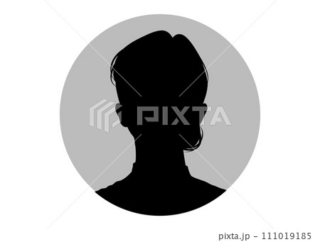 アレンジヘアの女性の顔の証明写真シルエットのイラスト アレンジヘアの女性の顔の証明写真シルエットのイラスト 111019185