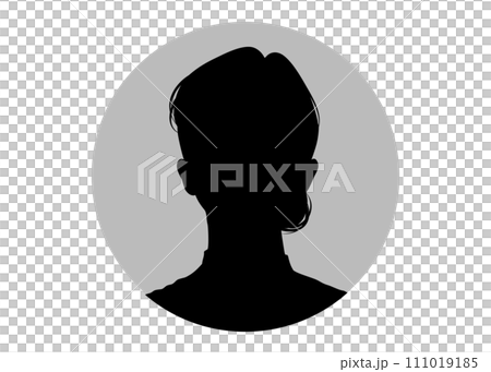 アレンジヘアの女性の顔の証明写真シルエットのイラスト アレンジヘアの女性の顔の証明写真シルエットのイラスト 111019185