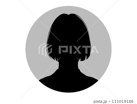 ボブの女性の顔の証明写真シルエットのイラスト 111019186