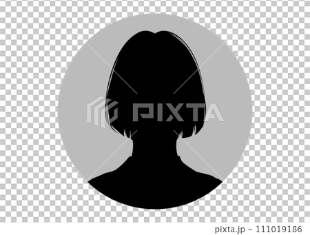 ボブの女性の顔の証明写真シルエットのイラスト 111019186