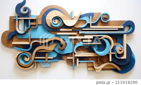 Close-up, wood marquetry wallpaper, abstract pattern background, Generative AI 111019290