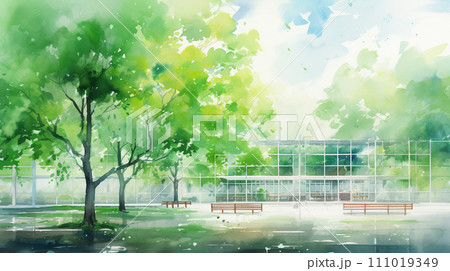 新緑の風景画　街並み「AI生成画像」 111019349