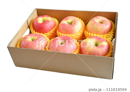 beautiful pink apple in the box on white background 111019504