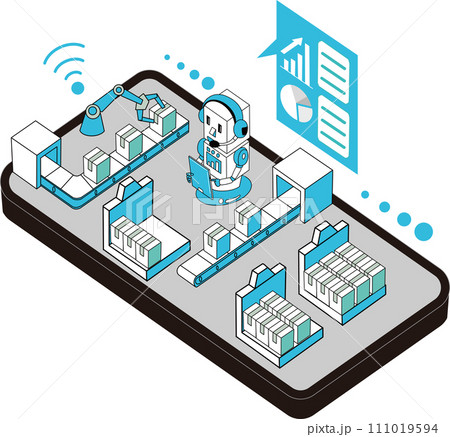 スマートフォンで生産管理をするイメージイラスト 111019594