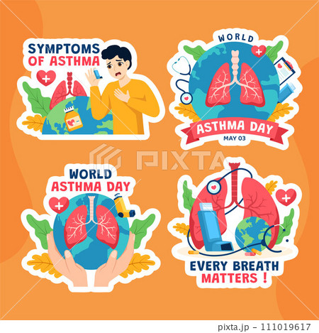 Asthma Day Label Flat Cartoon Hand Drawn Templates Background Illustration 111019617