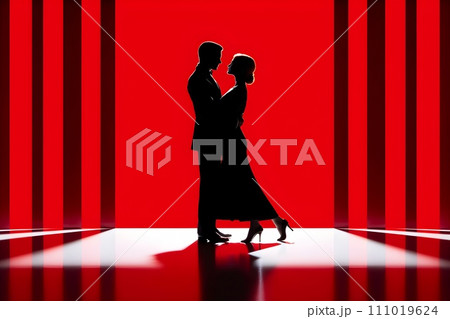 社交ダンスをする男性と女性のシルエット13　AI生成画像 111019624