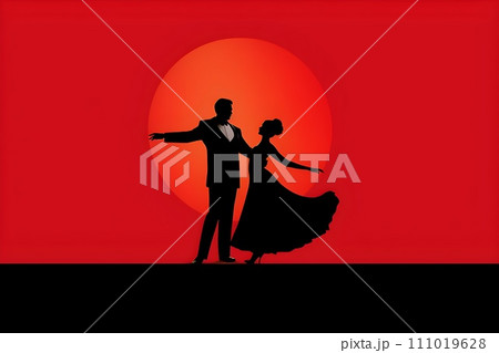 社交ダンスをする男性と女性のシルエット4　AI生成画像 111019628