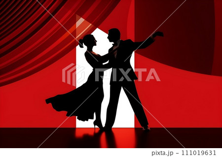 社交ダンスをする男性と女性のシルエット7　AI生成画像 111019631
