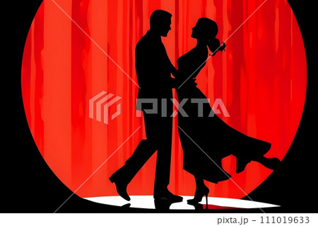 社交ダンスをする男性と女性のシルエット9　AI生成画像 111019633
