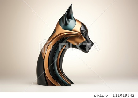 Close-up, 3d mockup of abstract cat with minimal background, Generative AI 111019942