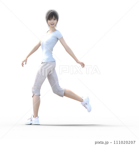 カジュアルな服装の若い女の子　perming3DCGイラスト素材 111020207