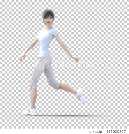 カジュアルな服装の若い女の子　perming3DCGイラスト素材 111020207