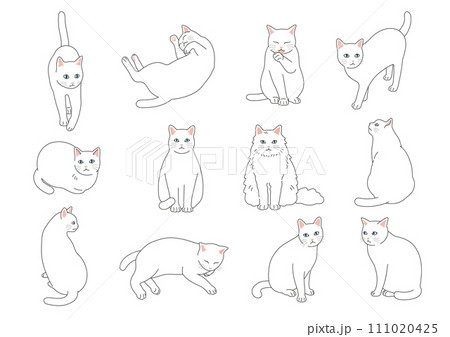 シンプルでかわいい白猫のイラストセット 111020425