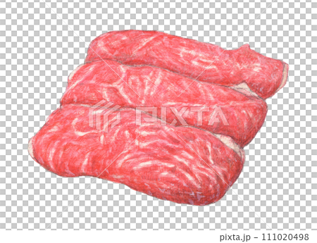 3 pieces of thinly sliced beef watercolor pencil illustration 111020498
