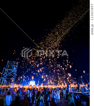 Sky lantern mass release event for Yee Peng and Loy Krathong traditional festival in Chiang Mai 111021657