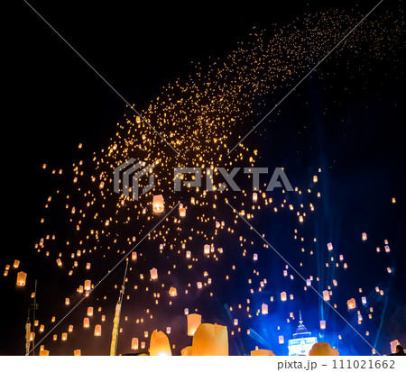 Sky lantern mass release event for Yee Peng and Loy Krathong traditional festival in Chiang Mai 111021662