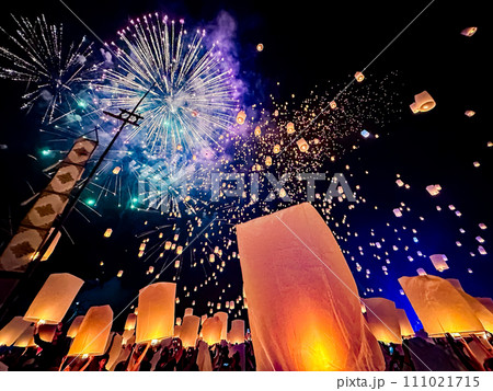 Sky lantern mass release event for Yee Peng and Loy Krathong traditional festival in Chiang Mai Sky lantern mass release event for Yee Peng and Loy Krathong traditional festival in Chiang Mai 111021715