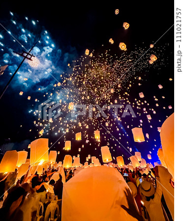Sky lantern mass release event for Yee Peng and Loy Krathong traditional festival in Chiang Mai Sky lantern mass release event for Yee Peng and Loy Krathong traditional festival in Chiang Mai 111021757