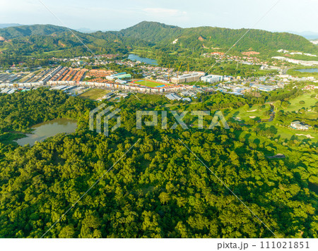 Aerial view of beautiful green golf field fairway and putting green, Top down image for sport background and travel nature background, Amazing green nature view Aerial view of beautiful green golf field fairway and putting green, Top down image for sport background and travel nature background, Amazing green nature view 111021851