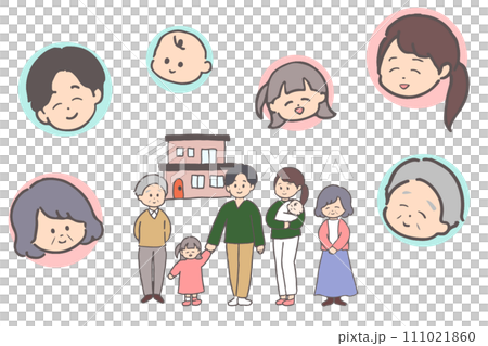 Three generation family full body & face illustration set 111021860