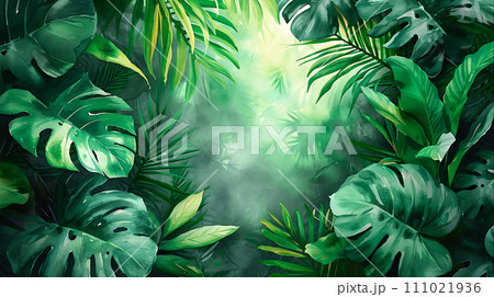 Coconut Leaves Tropical Elegance: Vibrant in a Lush Jungle Setting, Generative Ai 111021936