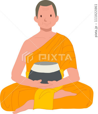 sat Serene Buddhist Monk in Orange Robe with Alms Bowl sat Serene Buddhist Monk in Orange Robe with Alms Bowl 111022861