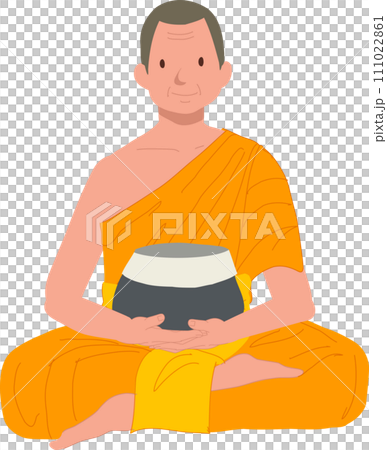 sat Serene Buddhist Monk in Orange Robe with Alms Bowl sat Serene Buddhist Monk in Orange Robe with Alms Bowl 111022861