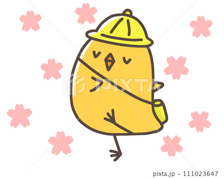 かわいい幼稚園児の手描き風イラスト　ひよこ 111023647
