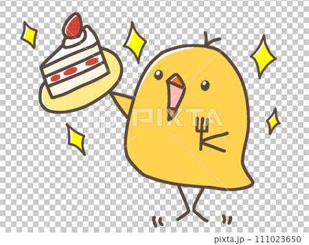ケーキを食べるヒヨコ 111023650