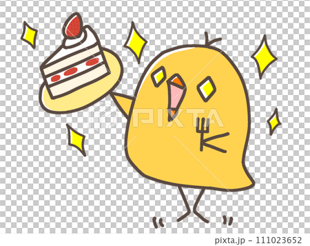 ケーキを食べるヒヨコ 111023652