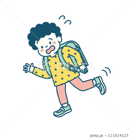 ランドセルを背負って通学中、何かにつまずいた男の子のイラスト　シンプル 111024125