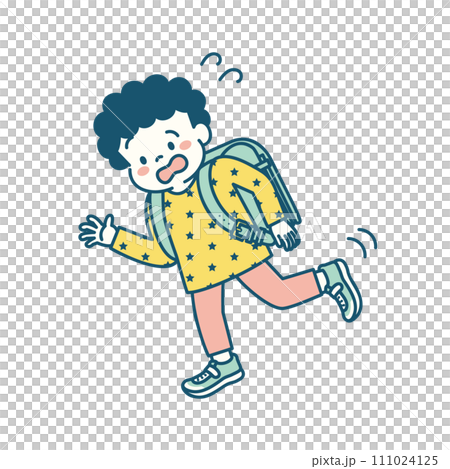 ランドセルを背負って通学中、何かにつまずいた男の子のイラスト　シンプル 111024125