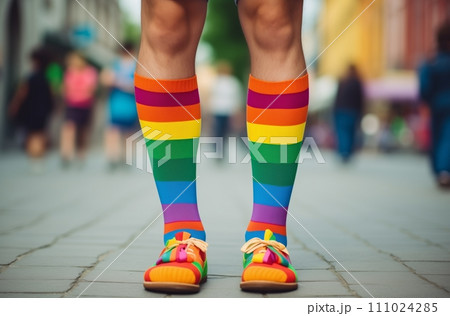AI-generated content. Pride walk in rainbow socks 111024285