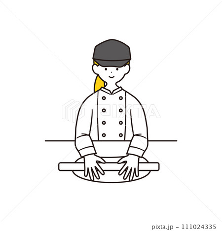 生地を伸ばす女性パン職人のイラスト素材 111024335