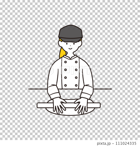 生地を伸ばす女性パン職人のイラスト素材 111024335