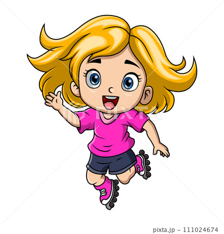 Cute little girl cartoon playing rollerblade 111024674
