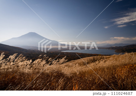 パノラマ台から見る秋の富士と山中湖 111024687
