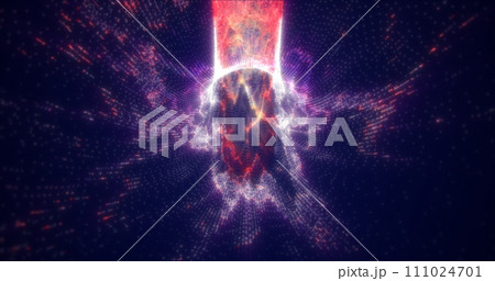Shiny purple energy tunnel hi-tech futuristic magical glowing bright round frame abstract background 111024701